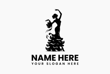 Creative vector illustration of a female dancer's silhouette in a dynamic pose with flowing artistic dress