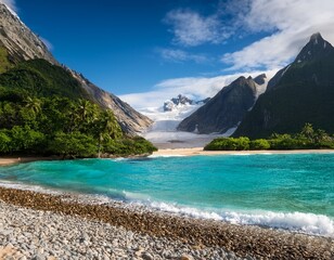 Obraz premium tropical beach meets glacial mountain landscape