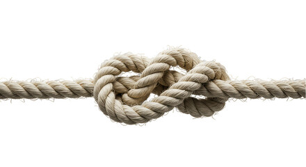Isolated Nautical Rope Knot Tied With Fiber String On Transparent Background