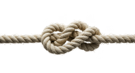 Isolated Nautical Rope Knot Tied With Fiber String On Transparent Background
