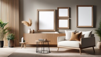 Fototapeta premium mockup wooden frames for wall decoration in a room with modern interior and luxury furniture
