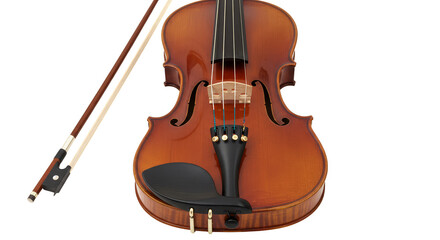 Fototapeta premium Isolated Orchestral Violin with Bow Classical Stringed Instrument Brown
