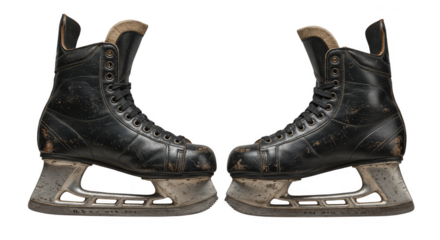 Isolated Pair of Black Hockey Ice Skates Equipment with Transparent Background
