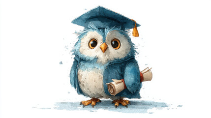 Fototapeta premium Cute Blue Owl Graduation Illustration
