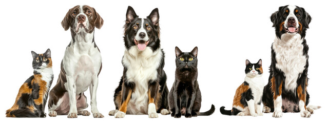 PNG Cats and dogs sitting together, element set on transparent background