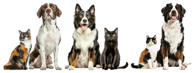 PNG Cats and dogs sitting together, element set on transparent background