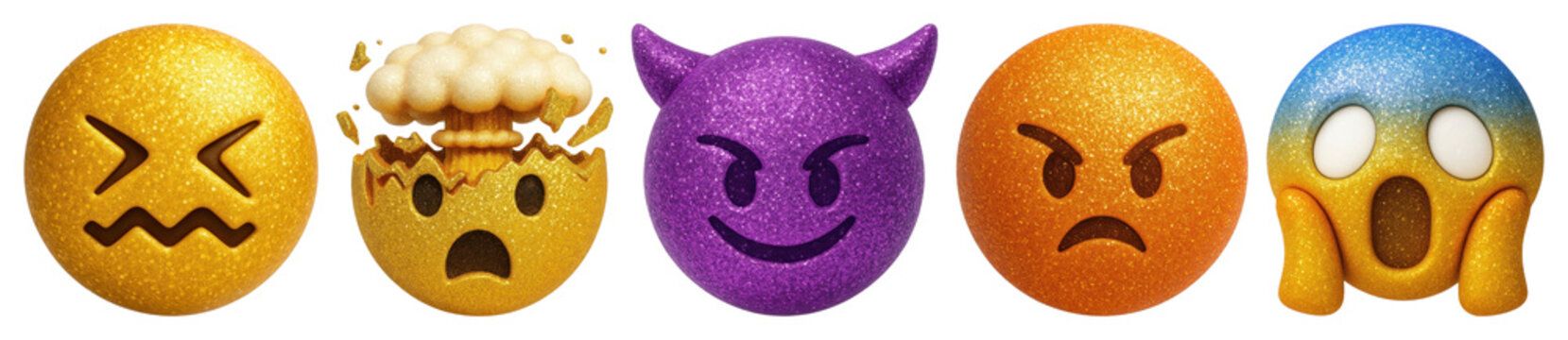 PNG Colorful expressive emoji faces, element set on transparent background