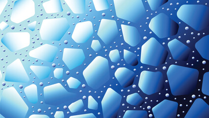 This image presents a contemporary blue mosaic pattern resembling shattered or stained glass with floating bubbles. Ideal for use as a wallpaper, digital background