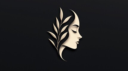 Elegant female profile, adorned with a decorative leafy crown, set against a dark background.  A stylized illustration of a woman