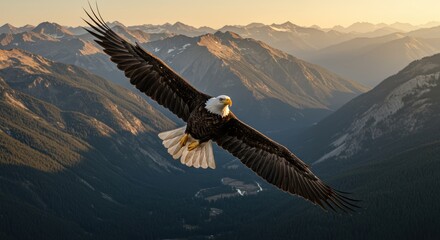 Eagle Flying Over Mountain Range Landscape