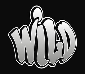 Rebellious silver graffiti typography displaying provocative word with offensive hand gesture, stark black backdrop