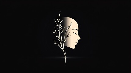 Elegant female profile with stylized plant design