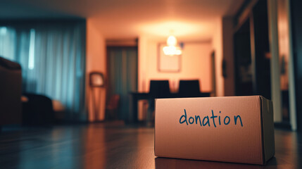 Cardboard Donation Box in Cozy Home Interior