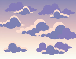 Soft purple-pink clouds against the evening sky. Perfect for backgrounds of prints, cards and children's books.