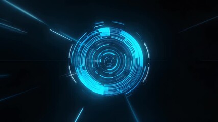 Abstract digital portal with glowing blue concentric circles - Powered by Adobe