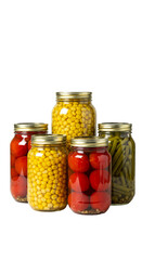Canned Vegetables in Preserved Jars Tomatoes Corn Beans on Transparent Background