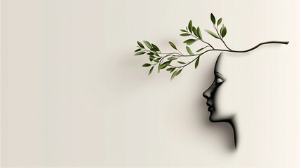 Elegant profile of a woman with a delicate olive branch, subtly embossed on a neutral background