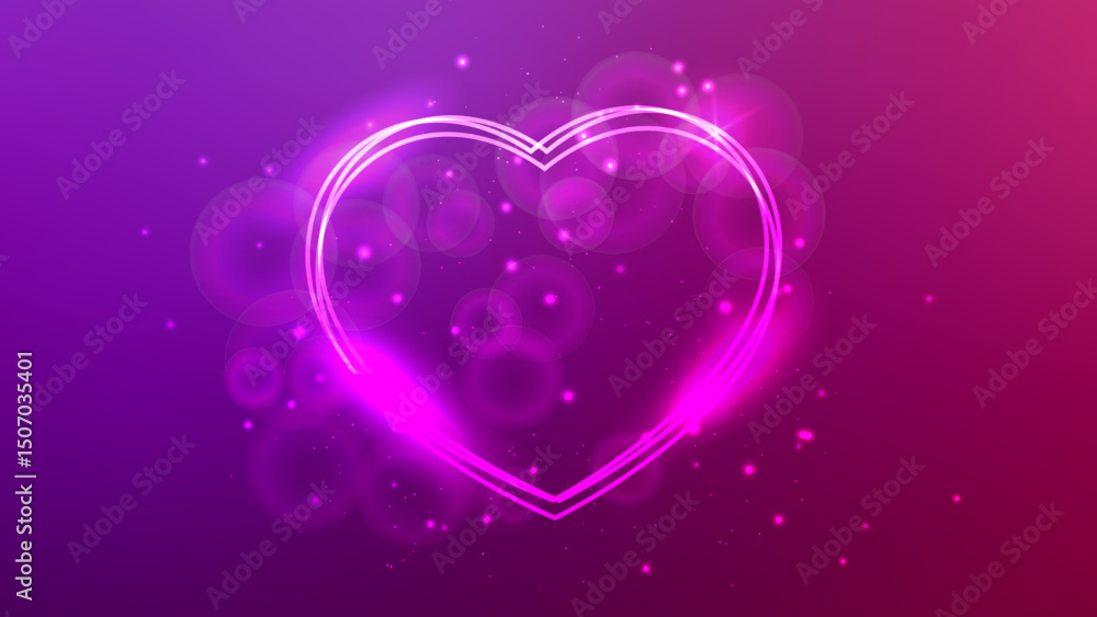 Poster neon frame in heart form with shining effects and sparkles