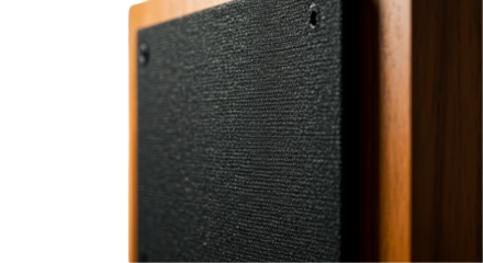 Close Up of Wooden Loudspeaker for Audio Equipment with Transparent Background