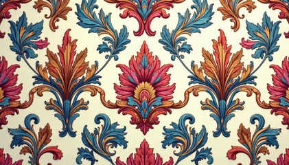 Intricate floral damask pattern, elegant swirls and leaves , ornamental, tapestry
