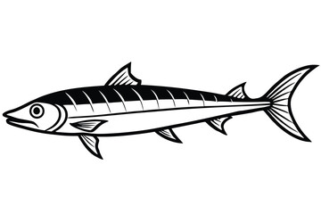 Stylized Barracuda Fish Illustration With Sharp Teeth and Black Stripes, Vector Graphics Design