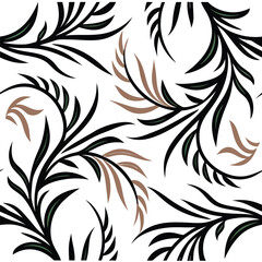 Fototapeta premium Seamless Pattern Stylized Vines with Black and Brown Foliage, White Background