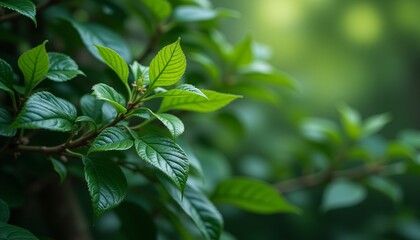 Fototapeta premium A leafy green branch with a few leaves on it
