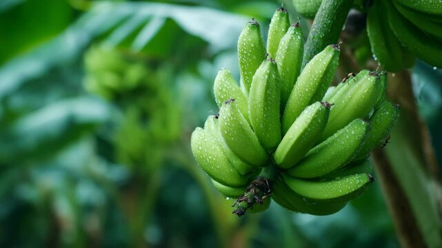 Green Bananas Growing in Rainforest Rain