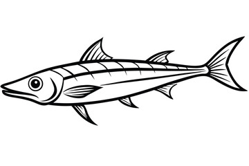Stylized Barracuda Illustration with Defined Outlines and Distinct Fin Details for Graphic Design