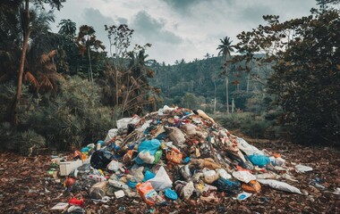 A large pile of garbage in the forest