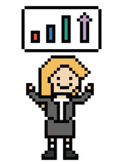 Fototapeta premium Cartoon cute pixel cartoon 8bit character business woman office talent work success business 8 bit female lady businesswoman career smart character game png vector.