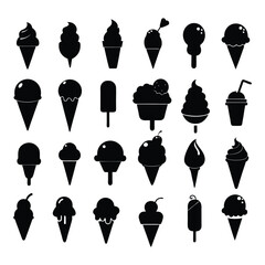 Ice Cream Skimo Waffle Cone Silhouettes Vector Set
