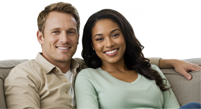 Isolated Portrait Of Happy Smiling Couple With Love On Transparent Background