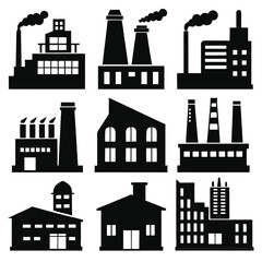 Obraz premium Silhouette Icon Set of Industrial Factory Designs