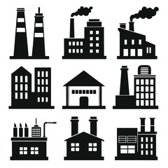 Fototapeta premium Industrial Silhouette Icons in Black Vector Style