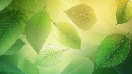 17.A beautifully detailed vector leaf design in various shades of green, forming a dynamic yet peaceful background, with ample open space for text placement on posters, greeting cards, and social