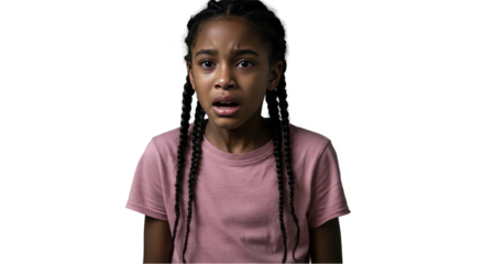 Isolated Portrait Of Sad Young Girl Crying With Tears On Transparent Background