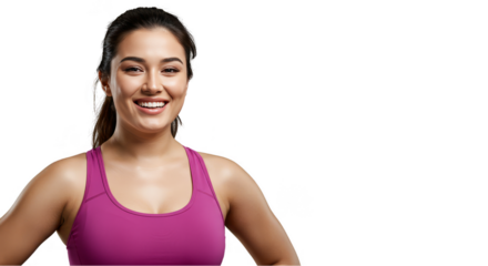 Isolated Portrait Of Smiling Sporty Woman In Pink Tank Top On Transparent