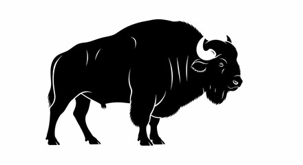 Powerful Bison Silhouette A Majestic Black and White Illustration