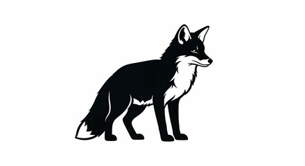 Elegant Black and White Fox Illustration Wildlife Art Print