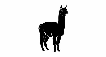 Majestic Alpaca Silhouette Elegant Black and White Animal Illustration