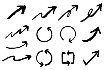 シンプルな手書きの矢印セット 筆　黒　ベクター