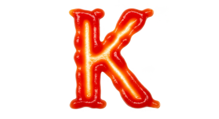 Isolated Red Ketchup Letter K Typography Alphabet on Transparent Background