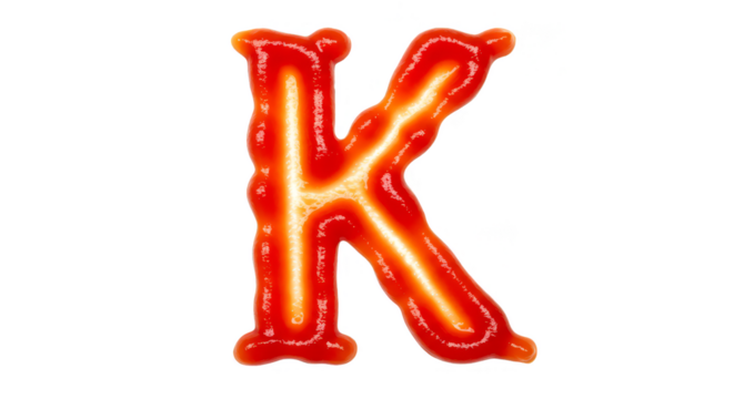 Isolated Red Ketchup Letter K Typography Alphabet on Transparent Background