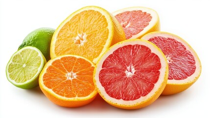 Sliced Citrus Fruits on White Background for Fresh Food and Packaging Design
