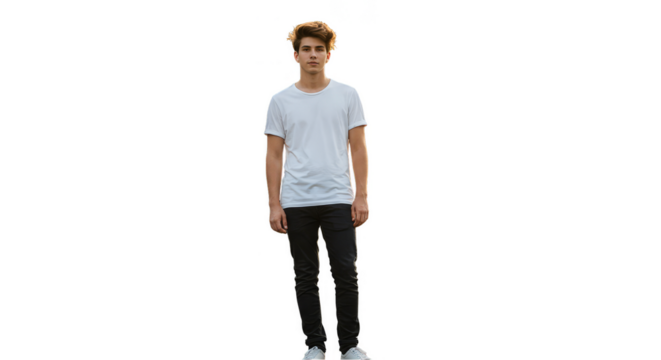 Full Body Portrait Man in White Shirt with Transparent Background
