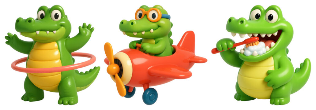 PNG Playful crocodile toys adventure, element set on transparent background