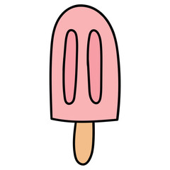Hand drawn cartoon pink popsicle ice cream on white background.