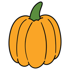 Hand drawn cartoon pumpkin on white background.