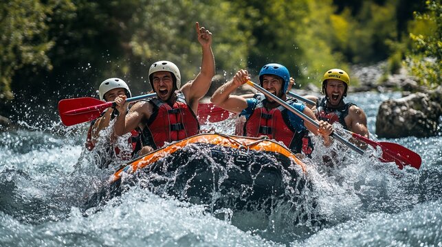 Thrill-seekers raft down rapids